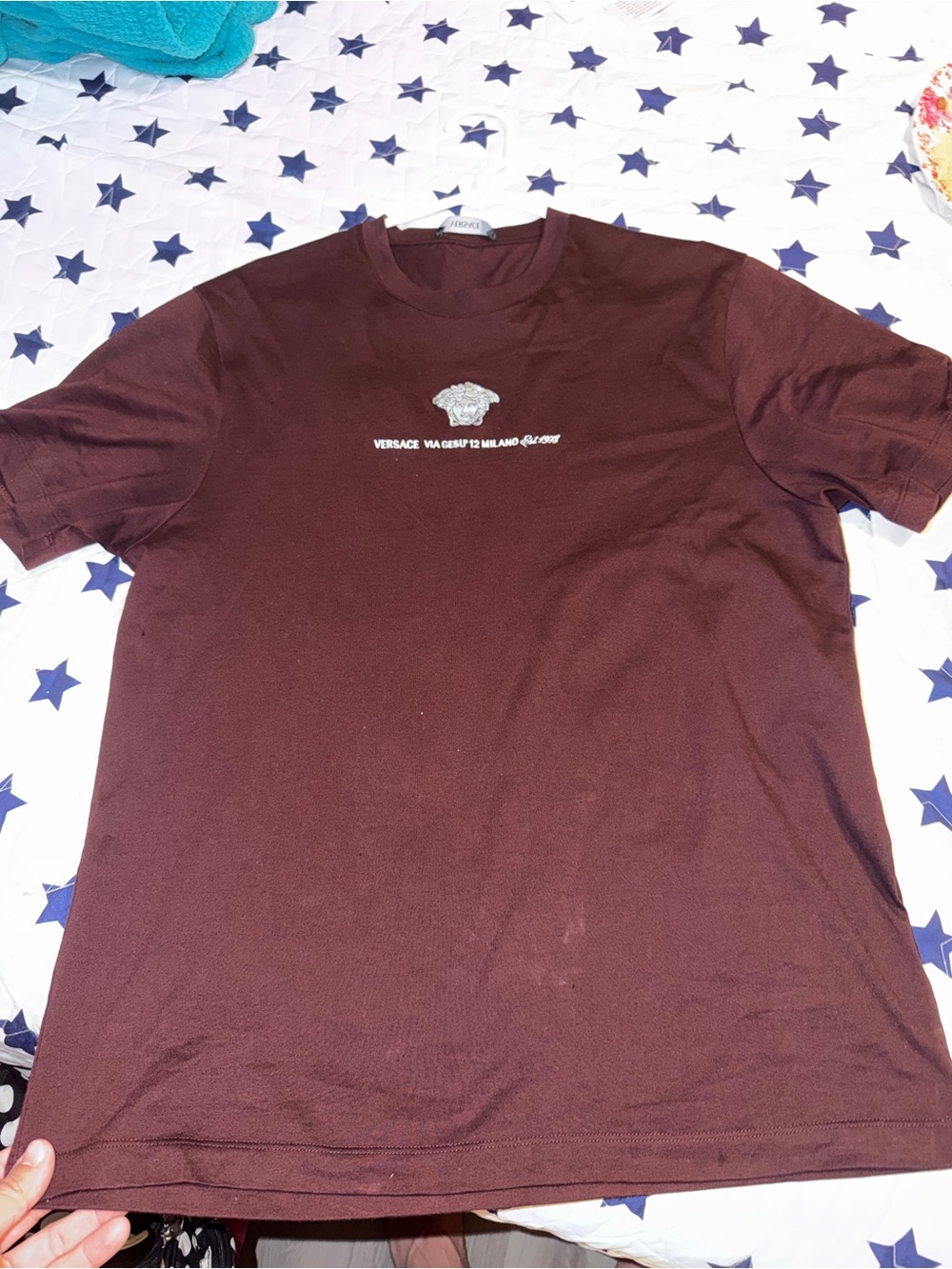 Versace Men's Burgundy Short-Sleeve Medusa Logo Tee